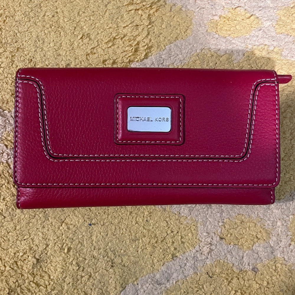 Michael Kors Cherry Red Leather Clutch